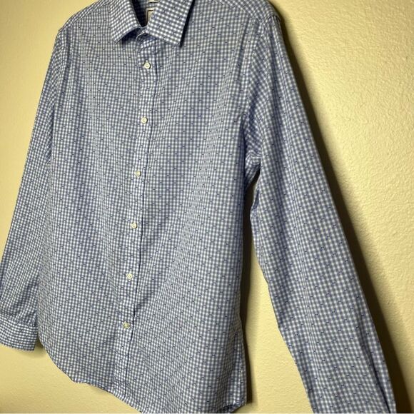 Jos A Bank Blue Textured Long Sleeve Button Front Shirt Men 15.5 - 35 Slim Fit - Picture 4 of 13